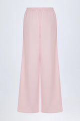 Wide-Leg Cotton-Poplin Trousers in Pink White Stripe
