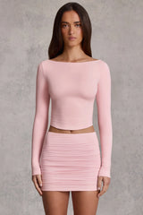 Modal Boat-Neck Long-Sleeve Top in Pink