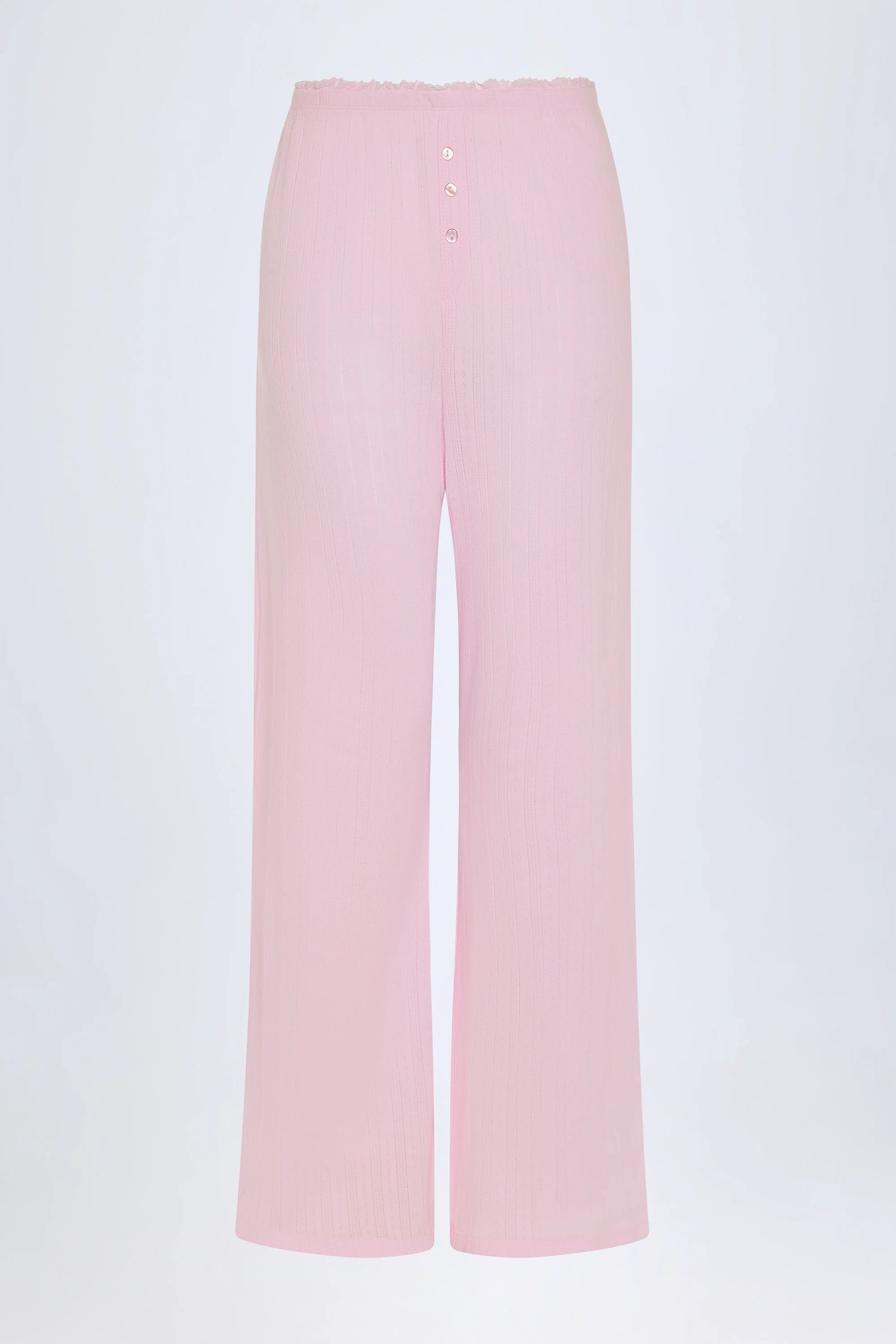 Pointelle Mid-Rise Straight-Leg Trousers in Baby Pink