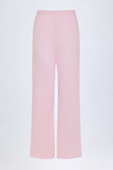 Pointelle Mid-Rise Straight-Leg Trousers in Baby Pink