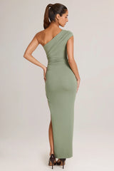 Modal Asymmetric Ruched Maxi Dress  in Sage Green