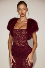 Faux-Fur Short Sleeve Bolero in Wine Red