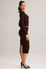 Modal Mid-Rise Pencil Midi Skirt in Chocolate Brown