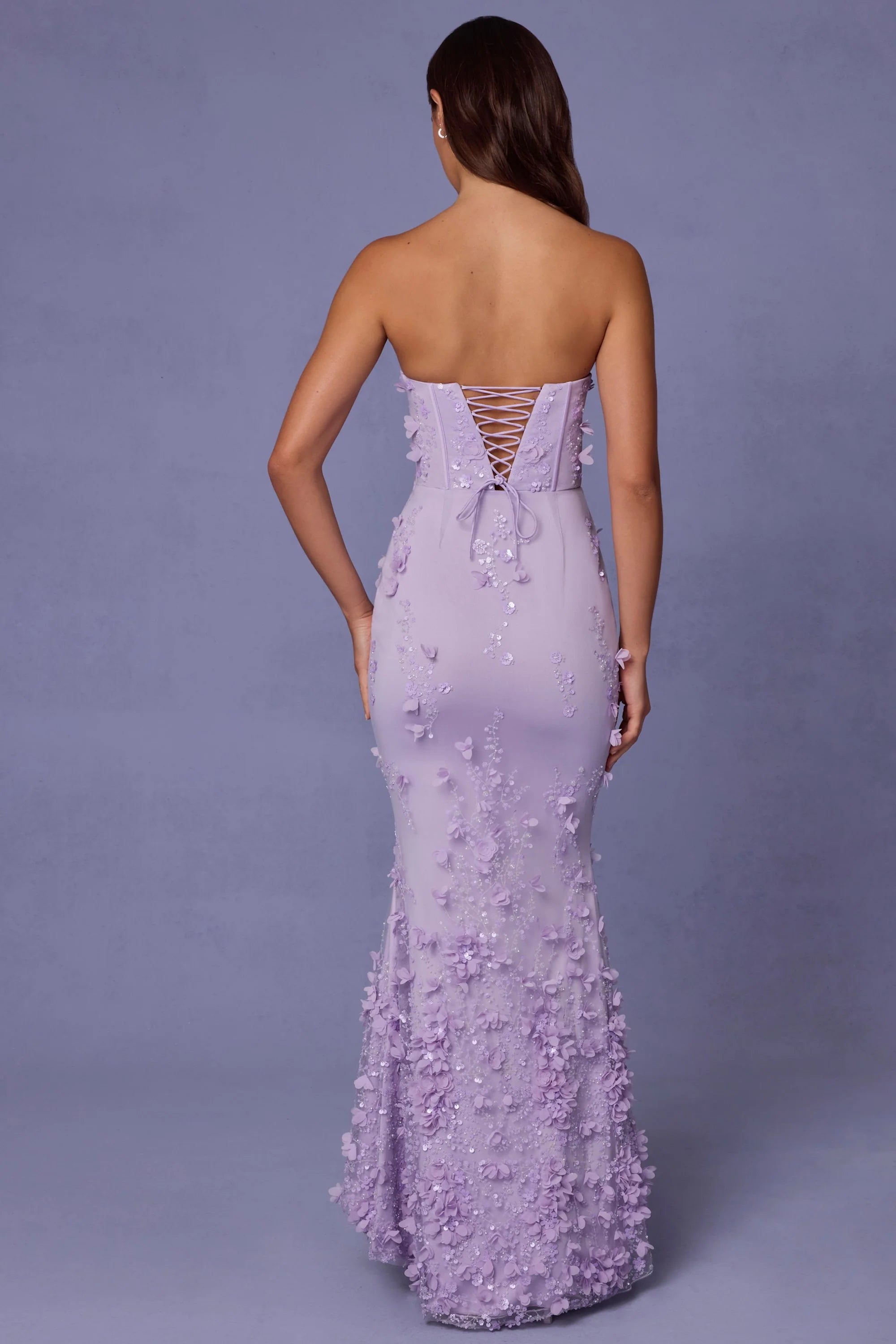 Lace-Up Corset Maxi Dress in Lilac