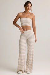 Modal Foldover Wide-Leg Trousers in Pink & Yellow Stripe