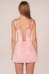 Lace-Up Draped Mini Dress in Blush Pink