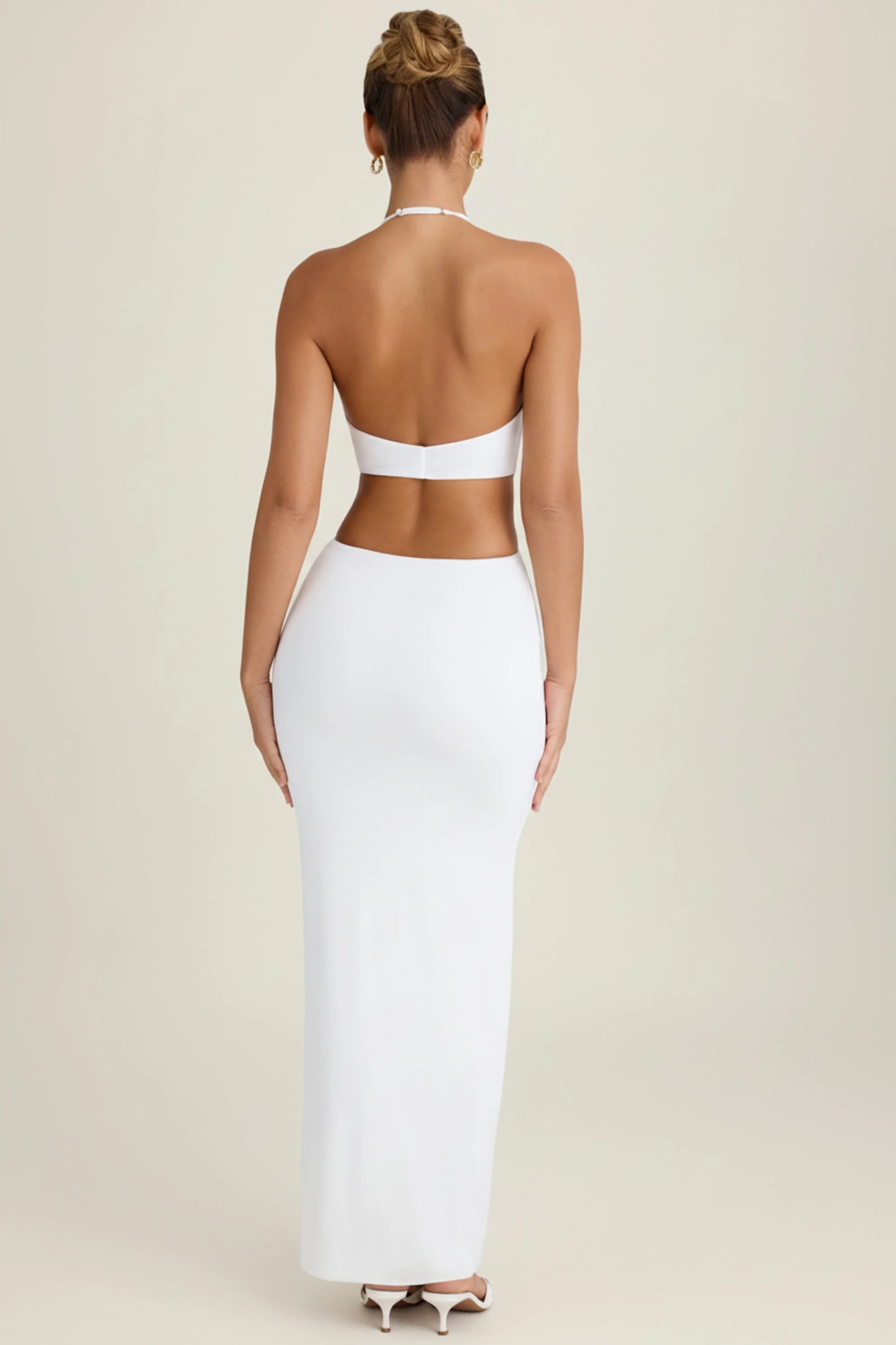 Cut-Out Halterneck Maxi Dress in White
