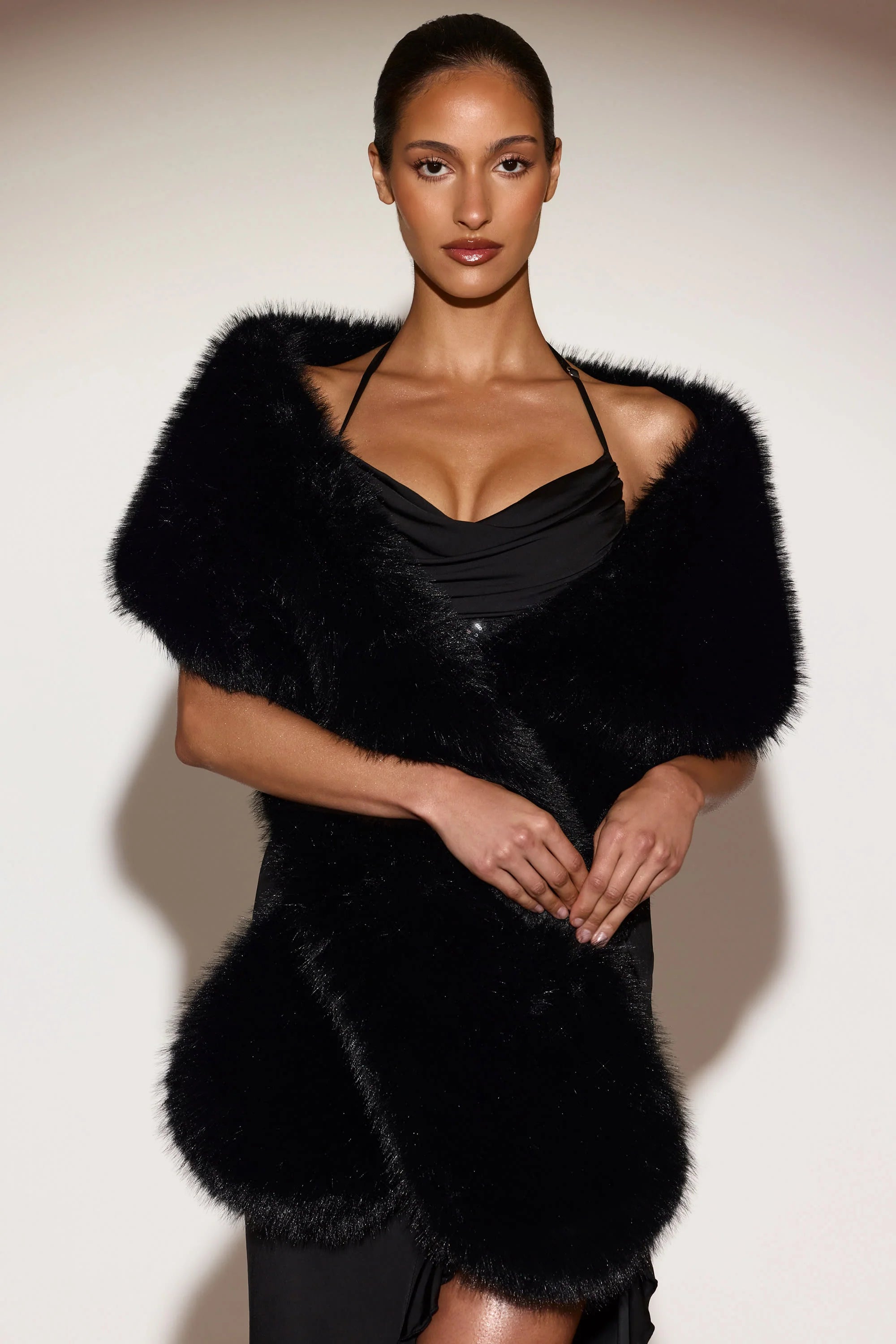Faux-Fur Wrap Stole in Black