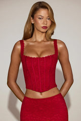 Lace Soft-Scoop Corset Top in True Red