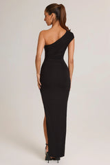Modal Asymmetric Ruched Maxi Dress in Black