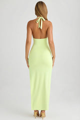 Modal Halter-Neck Thigh-Split Maxi Dress in Matcha Green