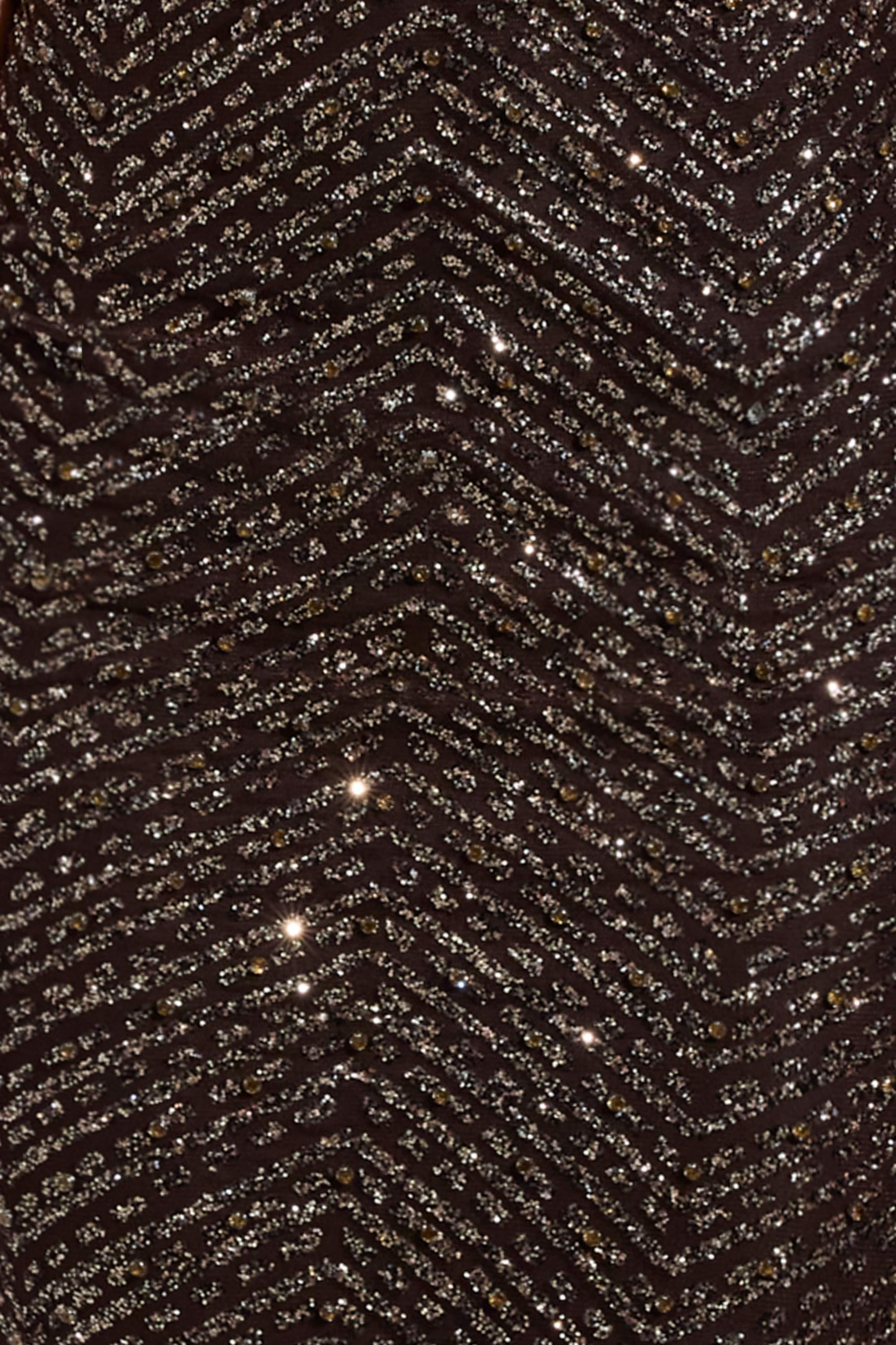 Embellished Scoop-Neck Thigh-Split Maxi Dress in Brown