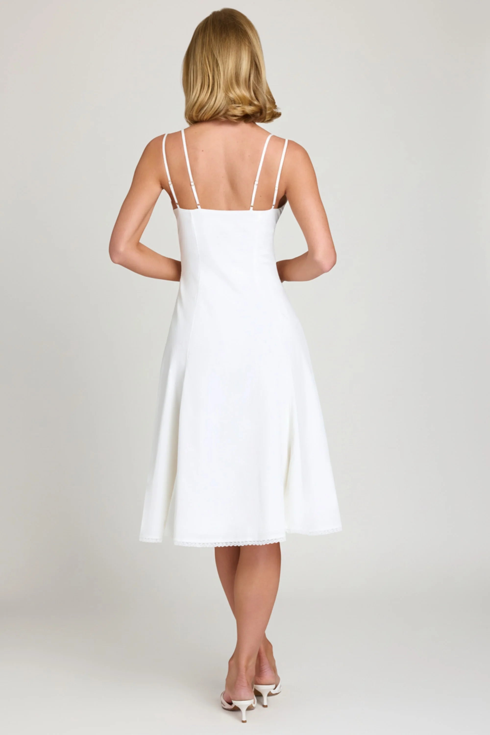 Bow-Detail A-Line Midi Dress in White