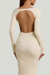 Modal Ruched Backless Maxi Dress in Ivory