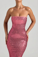 Embellished Strapless Bandeau Maxi Dress in Watermelon