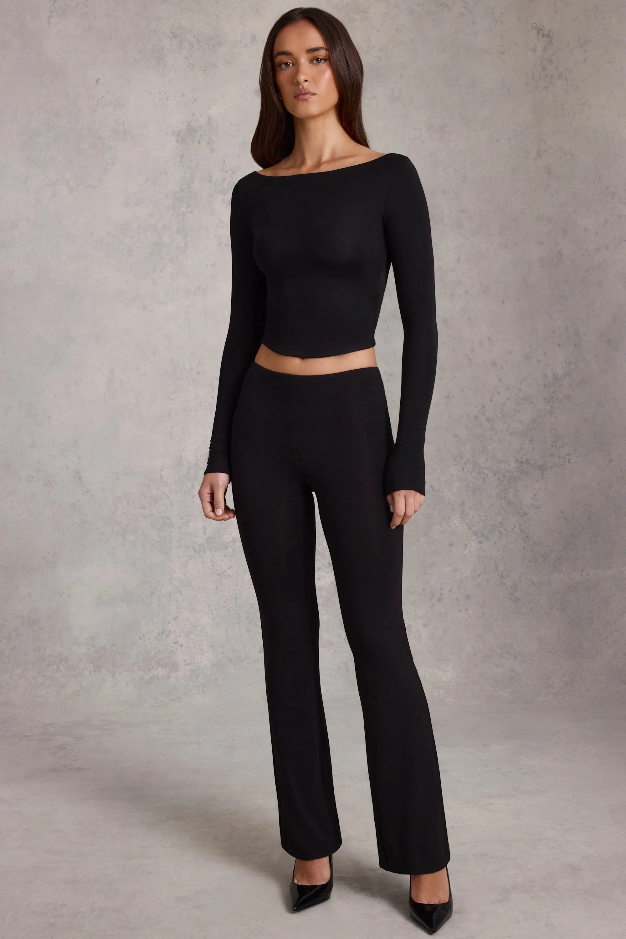Modal Boat-Neck Long-Sleeve Top in Black
