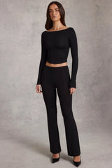 Modal Boat-Neck Long-Sleeve Top in Black