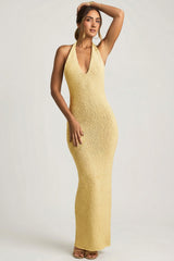 Bouclé Halterneck Maxi Dress in Yellow