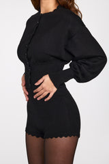 Knit Long-Sleeve Cardigan in Black