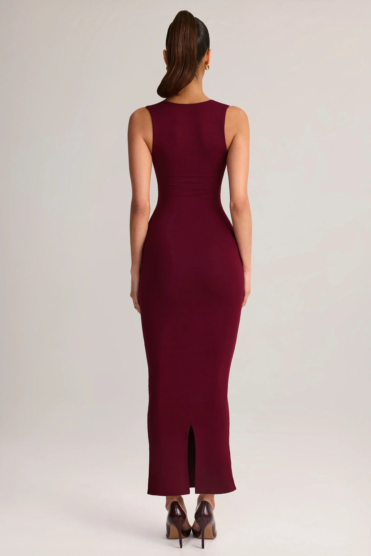 Modal Square-Neck Bodycon Midi Dress in Wine