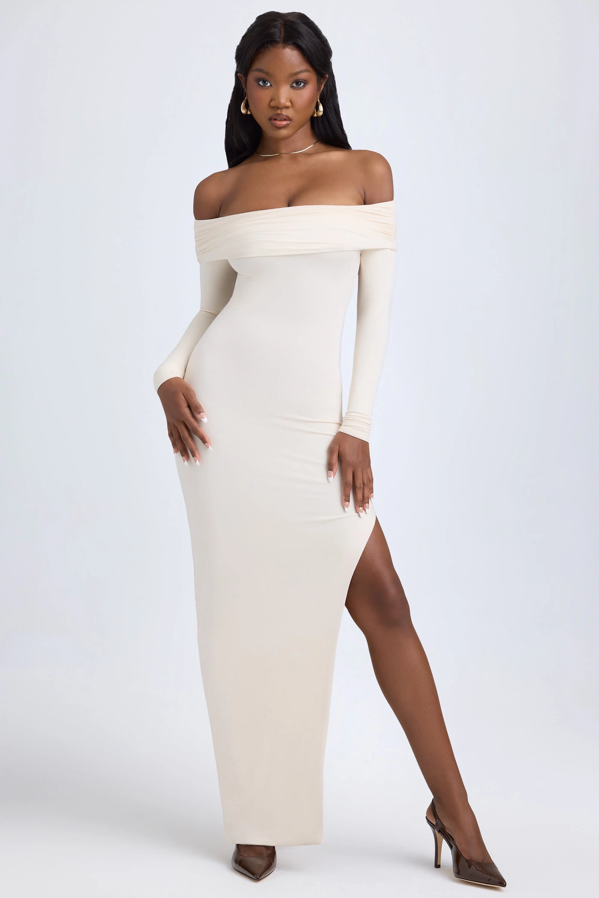 Modal Off-Shoulder Open-Back Maxi Dress in Ivory
