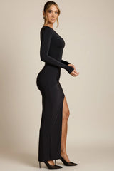 Asymmetric Draped Maxi Dress in Black
