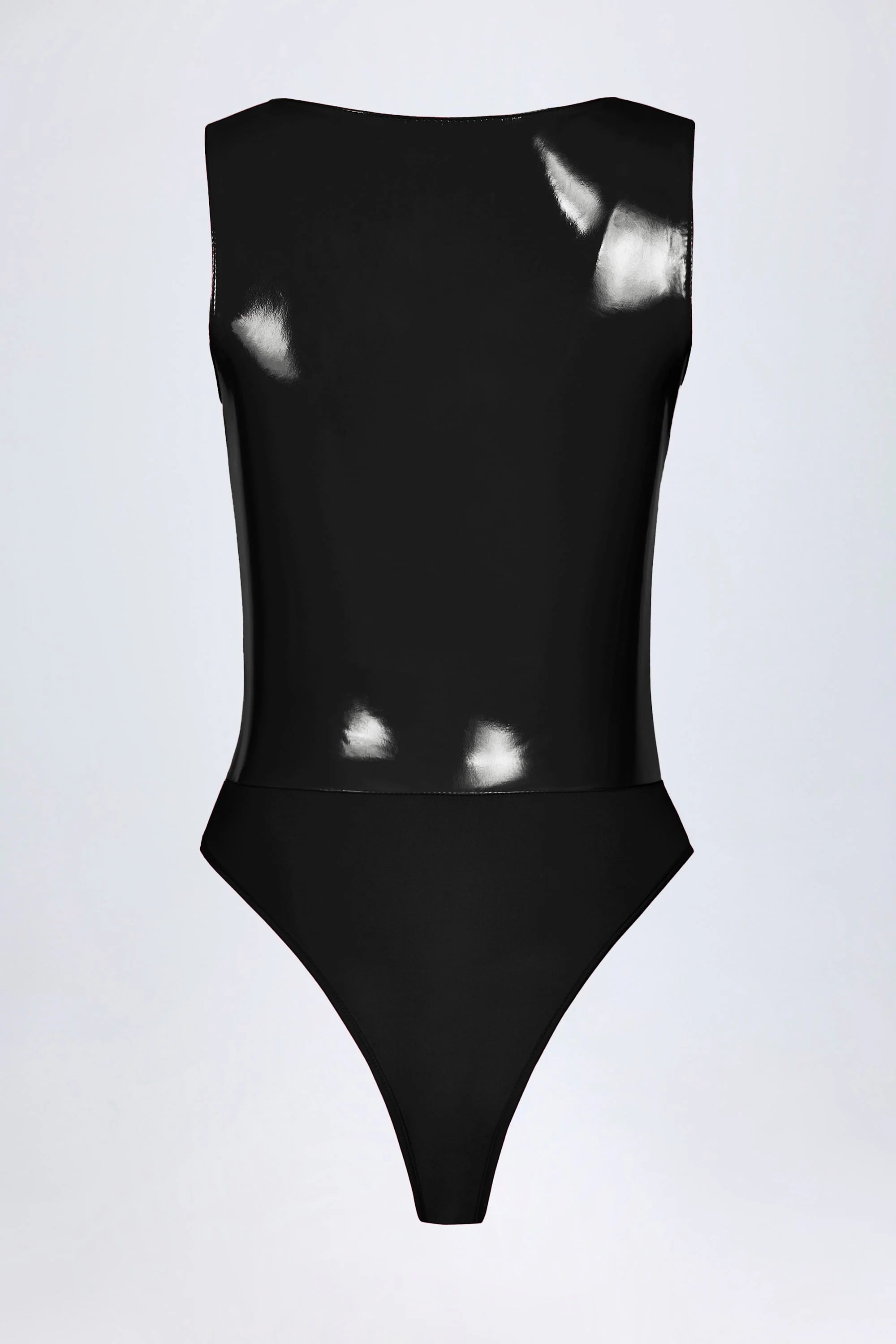 Vinyl Plunge-Neck Bodysuit in Black