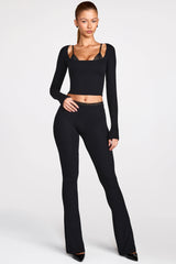 Modal Mid-Rise Flared Trousers in Black