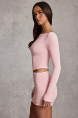 Modal Boat-Neck Long-Sleeve Top in Pink