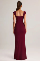 Modal Sweetheart-Neck Cowl-Waist Maxi Dress in Wine