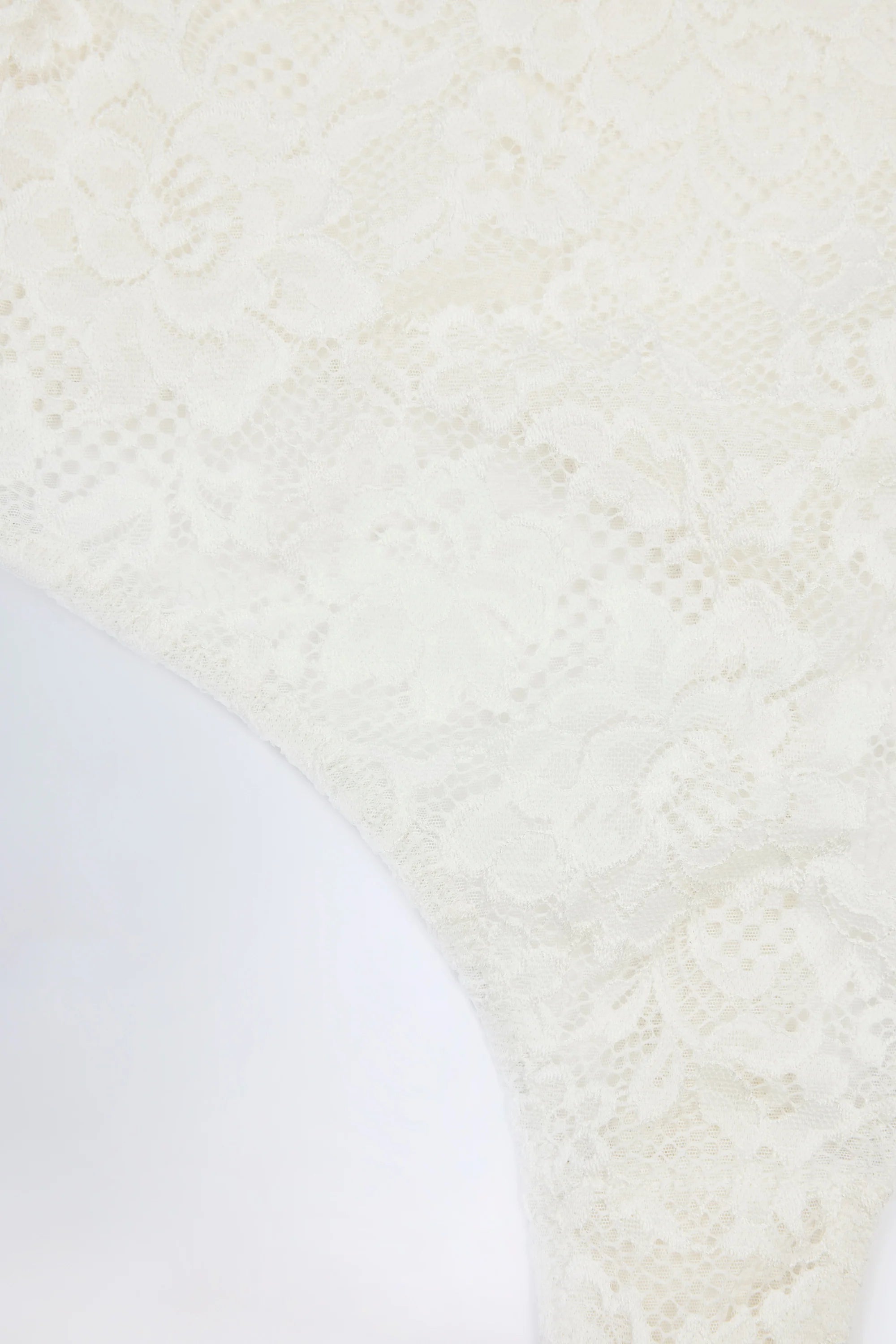 Sheer Lace Scalloped Plunge-Neck Bodysuit in White