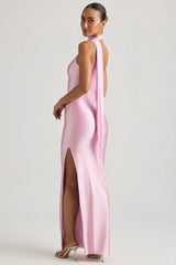 Asymmetric Scarf-Detail Maxi Dress in Soft Pink