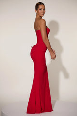 Lace-Up Corset Fishtail Maxi Dress in Red