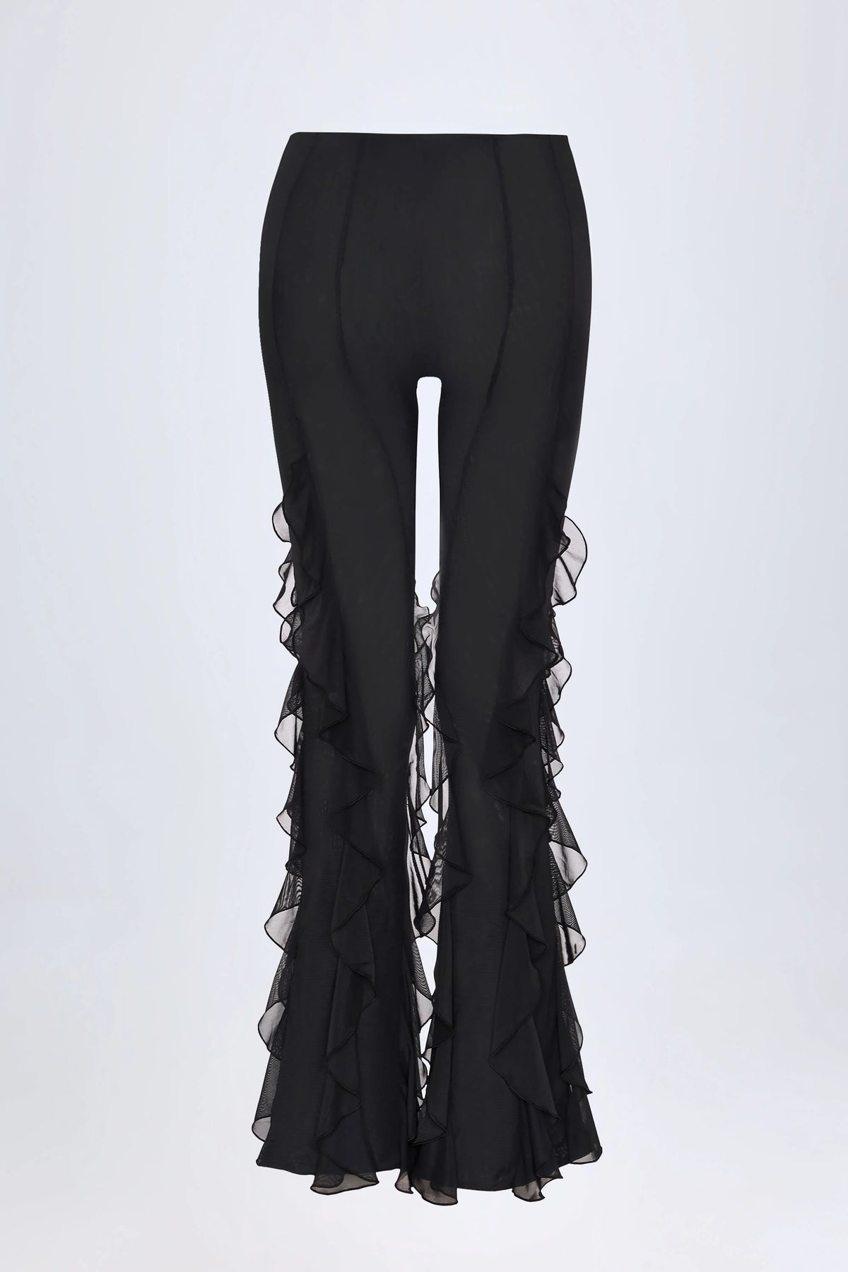 Ruffled Mid-Rise Flared Trousers in Black