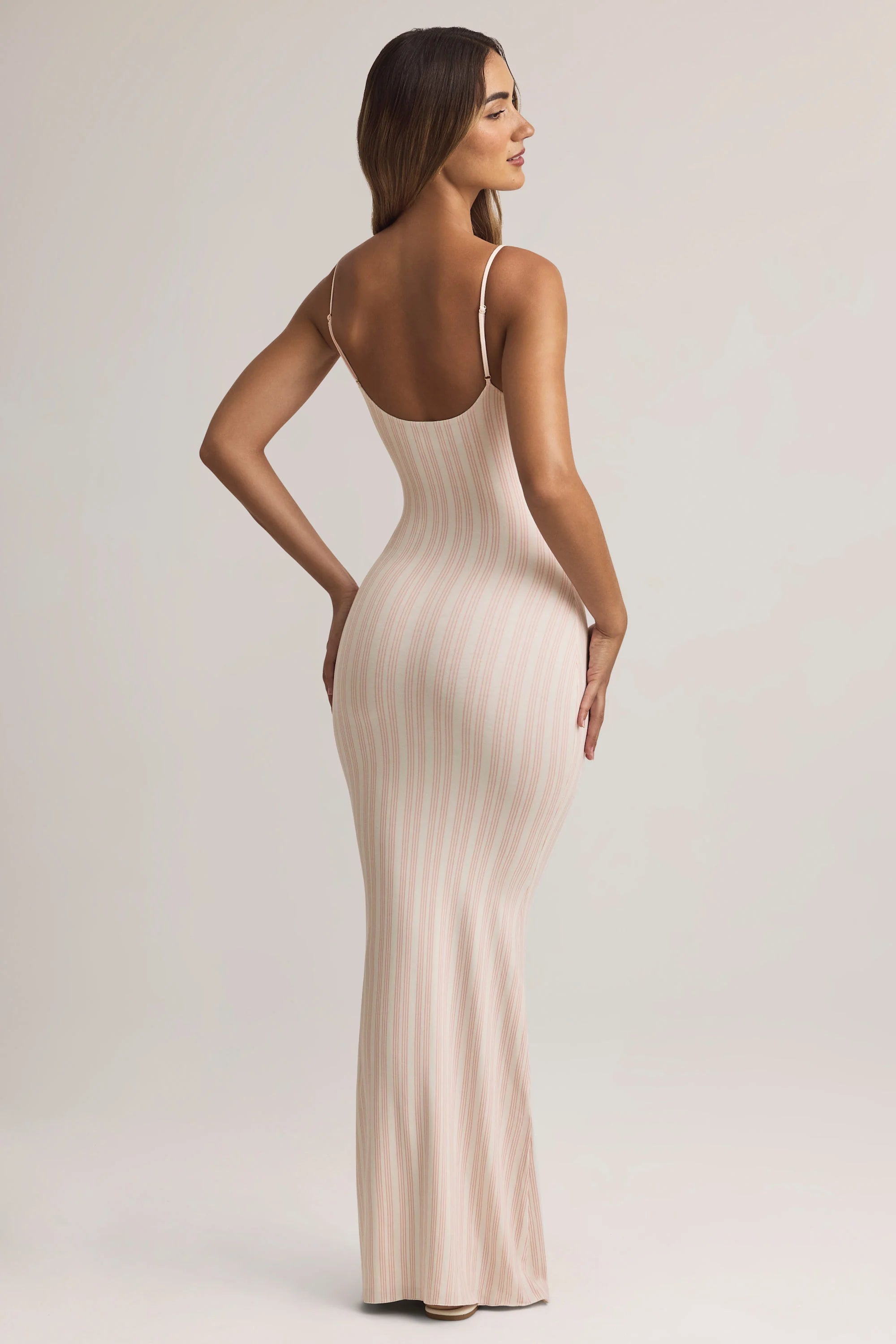 Modal Scoop-Neck Strappy Maxi Dress in Stripe Print