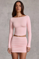 Modal Boat-Neck Long-Sleeve Top in Pink
