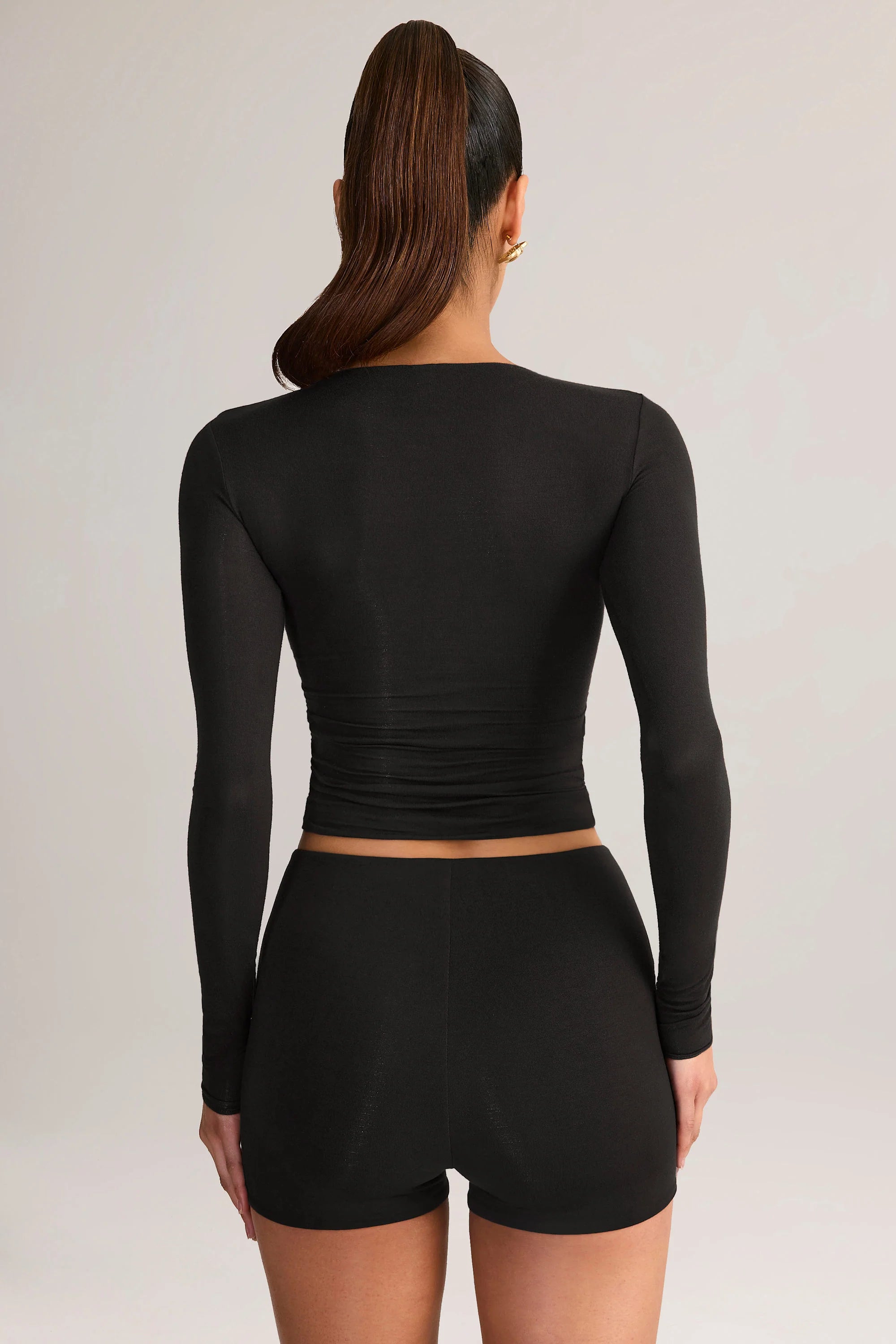 Modal High-Rise Bodycon Mini Shorts in Black