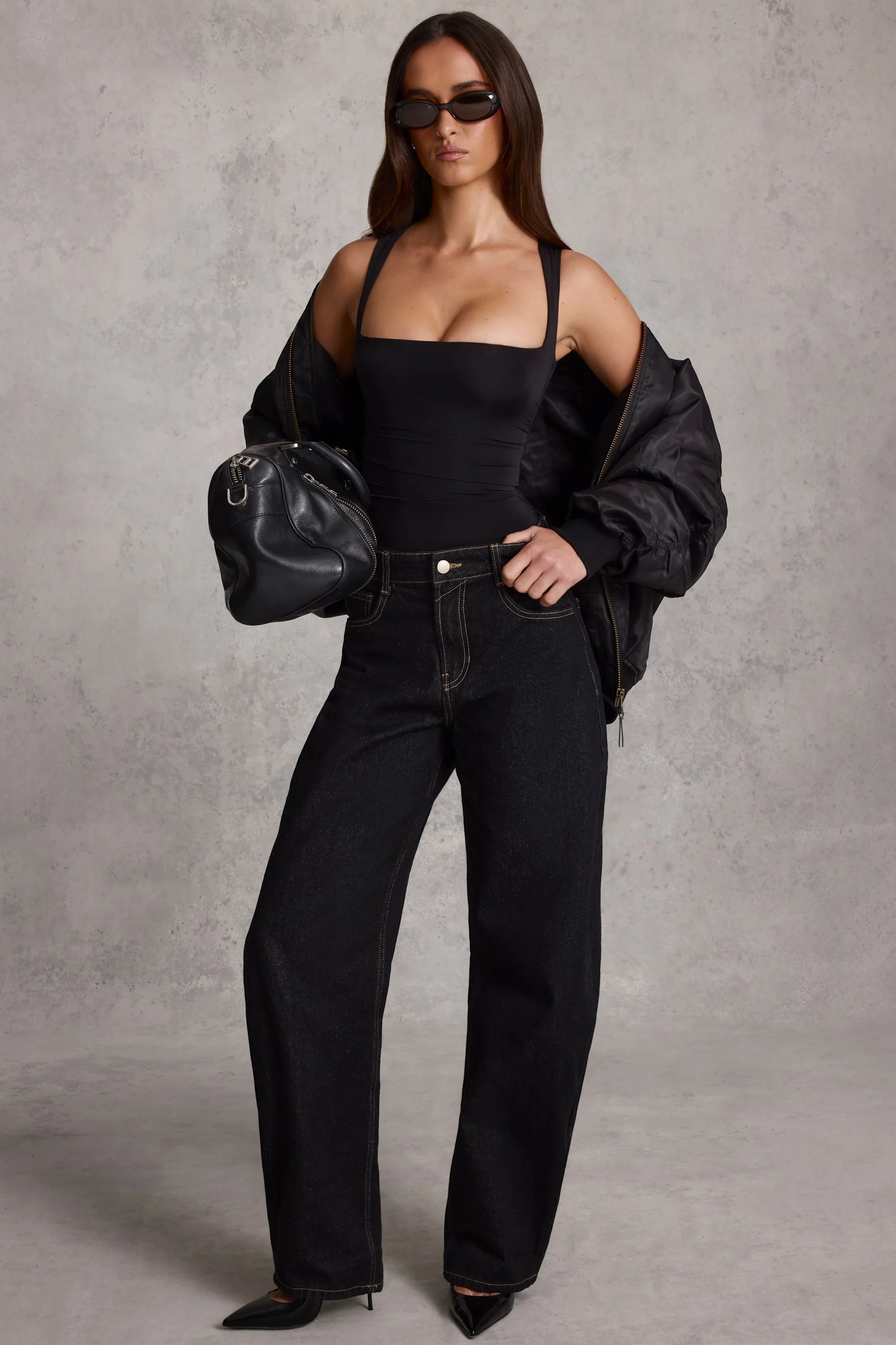 Soft Jersey Square-Neck Ruched Top in Black