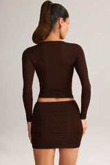 Modal Ruched Mid-Rise Mini Skirt in Chocolate Brown