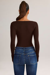 Modal Square-Neck Long-Sleeve Top in Chocolate Brown