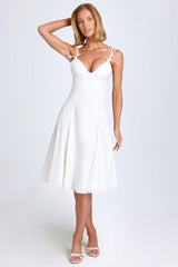 Bow-Detail A-Line Midi Dress in White