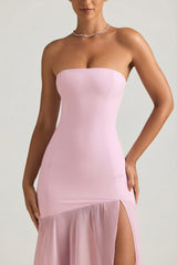 Asymmetric Strapless Fishtail Maxi Dress in Soft Pink