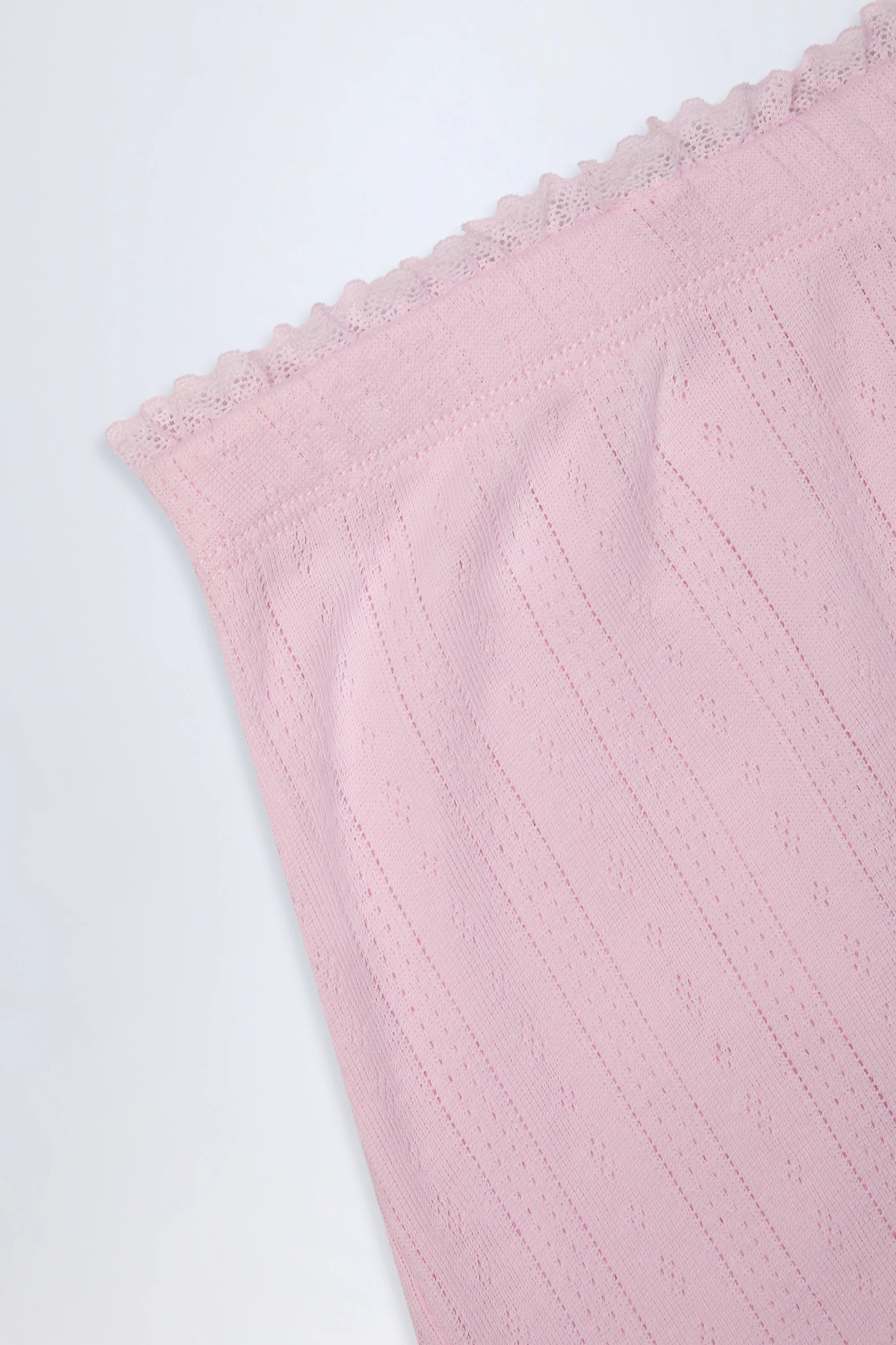 Pointelle Mid-Rise Straight-Leg Trousers in Baby Pink