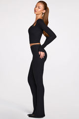 Modal Mid-Rise Flared Trousers in Black