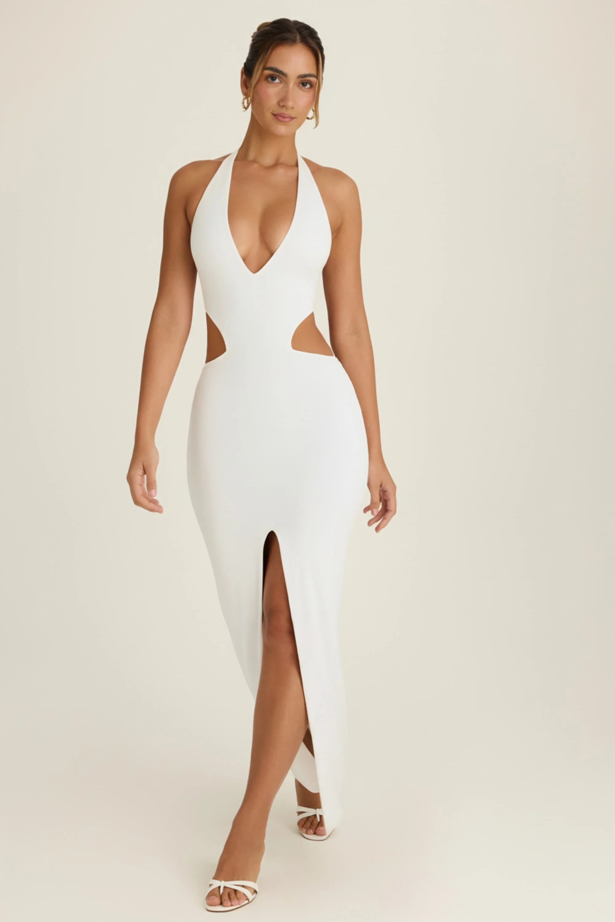Cut-Out Halterneck Maxi Dress in White