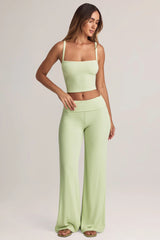 Modal Foldover Wide-Leg Trousers in Sage Green