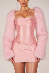 Faux Fur Tie-Up Sleeves in Pink