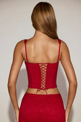 Lace Soft-Scoop Corset Top in True Red