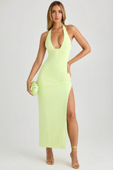 Modal Halter-Neck Thigh-Split Maxi Dress in Matcha Green