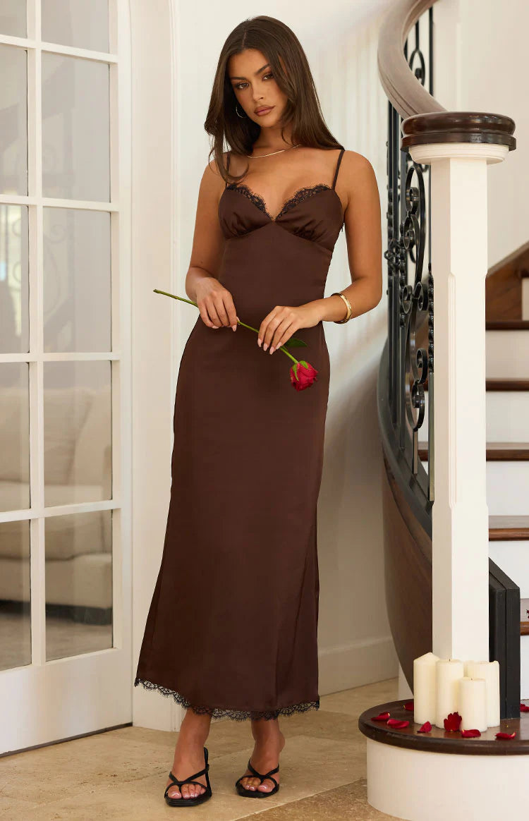 Freilla Brown Satin Midi dress
